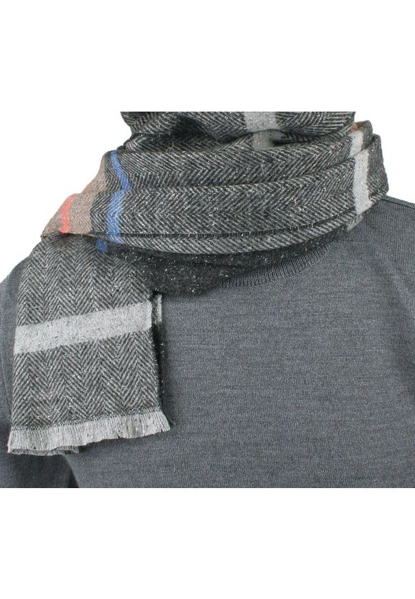 Wełniany Szalik Męski z Jedwabiem - V. Fraas - Jesienna Kolorystyka. Kolor: wielokolorowy. Materiał: wełna, jedwab. Sezon: jesień. Styl: klasyczny, elegancki