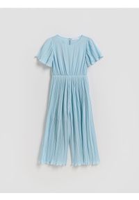 Reserved - Kombinezon z plisowanej tkaniny - jasnoniebieski. Kolor: niebieski. Materiał: tkanina #1