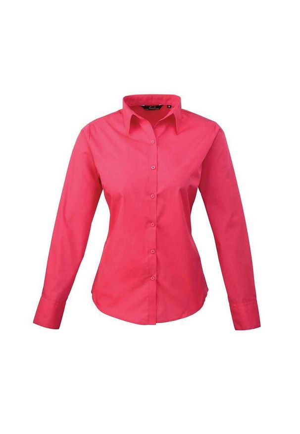 PREMIER - Bluzka Damska Z Długim Rękawem Z Popeliny. Okazja: na co dzień. Kolor: różowy. Długość rękawa: długi rękaw. Długość: długie. Styl: casual