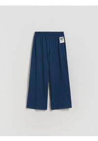 Reserved - Dresowe spodnie wide leg - granatowy. Kolor: niebieski. Materiał: dresówka