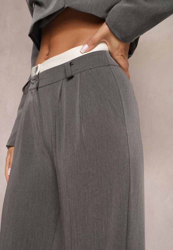 Renee - Szare Spodnie Garniturowe High Waist z Przeszyciami Variola. Stan: podwyższony. Kolor: szary. Styl: klasyczny