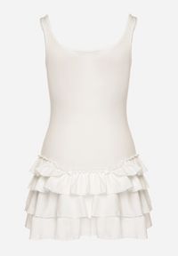 Born2be - Biała Sukienka z Wiskozą Ozdobiona Falbankami Ovinia. Okazja: na co dzień. Typ kołnierza: kołnierz z falbankami. Kolor: biały. Materiał: wiskoza. Długość rękawa: na ramiączkach. Wzór: aplikacja. Styl: casual #3