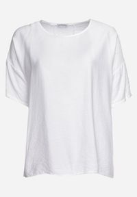 Born2be - Biały Wiskozowy T-shirt Koszulka z Krótkim Rękawem Podwijanym i Haftem na Plecach Mleoria. Kolor: biały. Materiał: wiskoza. Długość rękawa: krótki rękaw. Długość: krótkie. Wzór: haft #7