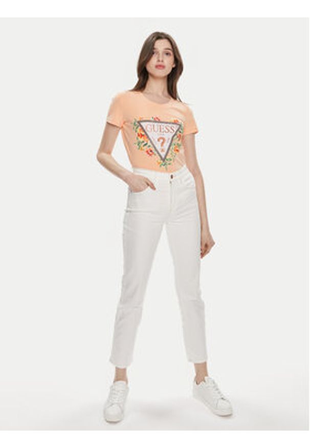 Guess T-Shirt W4GI24 J1314 Pomarańczowy Slim Fit. Kolor: pomarańczowy. Materiał: bawełna
