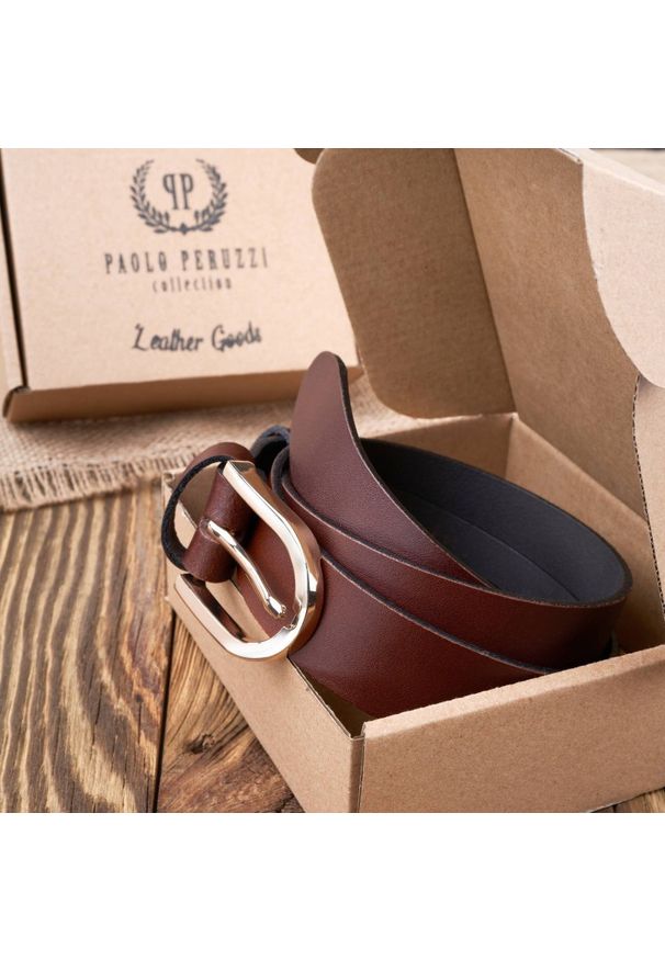 Pasek skórzany 110 cm brązowy PAOLO PERUZZI PG-01-BRZ-110. Kolor: brązowy. Materiał: skóra
