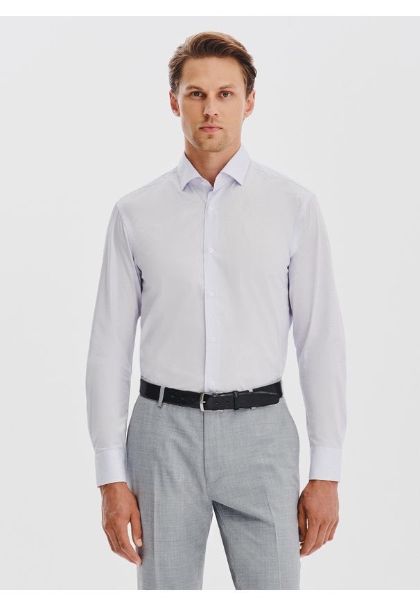 Pako Lorente - PAKO LORENTE - Błękitna koszula męska z kontrastowym wykończeniem. Kolor: niebieski. Materiał: bawełna. Długość rękawa: długi rękaw. Długość: długie