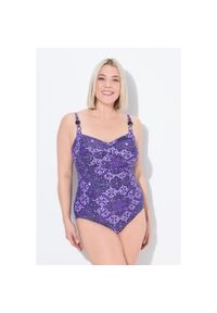 ULLA POPKEN - Damski Kostium kąpielowy drapowany miękkie miseczki ozdobne koraliki. Kolekcja: plus size. Kolor: żółty. Materiał: elastan, poliamid, materiał