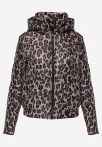 Renee - Ciemnobeżowa Panterkowa Kurtka z Odpinanym Kapturem Anastaera. Kolor: beżowy. Materiał: poliester. Długość rękawa: długi rękaw. Sezon: wiosna #1