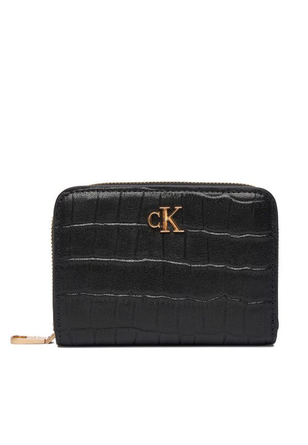 Calvin Klein Portfel Ck Croc Medium Flap Zip Around LV04F1095G Czarny. Kolor: czarny. Materiał: skóra