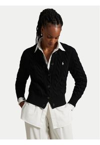 Polo Ralph Lauren Kardigan 211972104005 Czarny Slim Fit. Typ kołnierza: polo. Kolor: czarny. Materiał: wełna
