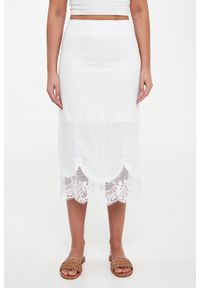 Twinset Milano - Spódnica lniana z koronką TWINSET. Materiał: len, koronka. Wzór: koronka #5