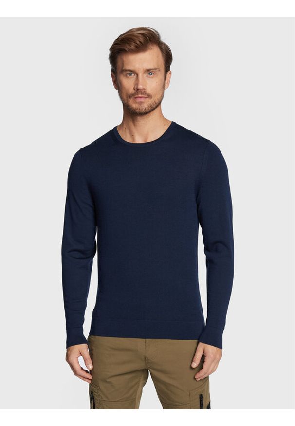 Calvin Klein Sweter Superior K10K109474 Granatowy Regular Fit. Kolor: niebieski. Materiał: wełna