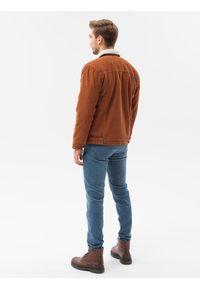 Ombre Clothing - Kurtka męska sztruksowa typu sherpa - brązowa V1 C524 - XL. Kolor: brązowy. Materiał: sztruks. Sezon: jesień, zima. Styl: klasyczny #5