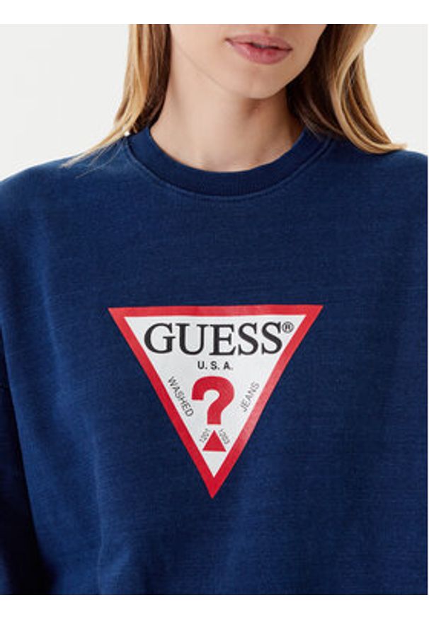 Guess Jeans Bluza W5YQ12 KCXQ1 Granatowy Oversize. Kolor: niebieski. Materiał: bawełna