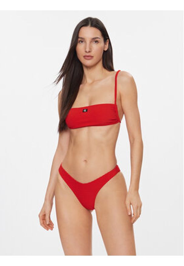 Calvin Klein Swimwear Dół od bikini KW0KW02471 Czerwony. Kolor: czerwony. Materiał: syntetyk