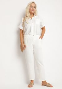 Born2be - Białe Spodnie o Prostym Kroju z Gumką w Talii Filavia. Okazja: na co dzień. Kolor: biały. Styl: sportowy, elegancki, casual #5