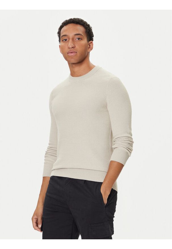 BOSS Sweter Klapok 50548673 Beżowy Regular Fit. Kolor: beżowy. Materiał: bawełna