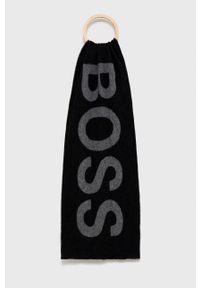 BOSS - Boss Szalik wełniany kolor czarny wzorzysty. Kolor: czarny. Materiał: wełna