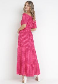 Born2be - Fuksjowa Sukienka Paphophi. Kolor: różowy. Materiał: materiał, tkanina, wiskoza. Długość rękawa: krótki rękaw. Wzór: kropki. Długość: midi #3
