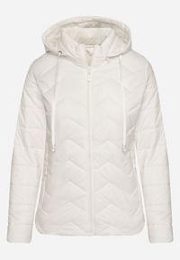 Born2be - Biała Kurtka z Odpinanym Kapturem Pikowana Ariobia. Kolor: biały #7