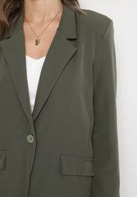 Born2be - Ciemnozielona Jednorzędowa Marynarka o Pudełkowym Kroju Selluria. Okazja: na co dzień. Kolor: zielony. Materiał: jeans. Sezon: jesień, wiosna. Styl: elegancki, casual