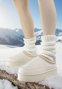 Born2be - Beżowe Śniegowce Ocieplone na Platformie z Ozdobnym Wyszywaniem Reitenna. Okazja: na co dzień. Kolor: beżowy. Materiał: jeans. Obcas: na platformie. Styl: klasyczny, casual, elegancki #1