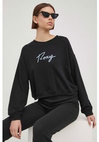Roxy bluza damska kolor czarny z aplikacją. Kolor: czarny. Materiał: materiał. Wzór: aplikacja