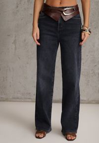 Renee - Niebieskie Jeansy z Bawełną o Kroju High Waist Straight Leg Rhaenithe. Okazja: na imprezę. Stan: podwyższony. Kolor: niebieski #6