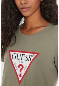 Guess - GUESS Zielony t-shirt damski Original Tee. Kolor: zielony