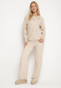 Born2be - Beżowy Komplet Dzianinowy z Wełną Bluza z Kapturem i Szerokie Spodnie Otisela. Kolor: beżowy. Materiał: dzianina, wełna