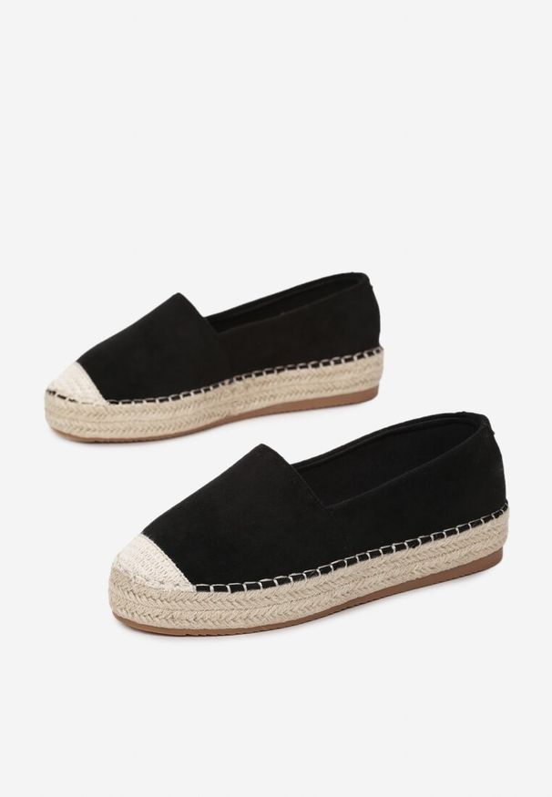 Born2be - Czarne Espadryle Zdobione Plecionką Thaxie. Okazja: na co dzień. Kolor: czarny. Materiał: len. Wzór: aplikacja. Sezon: lato. Styl: elegancki, casual, boho