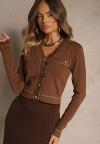Renee - Brązowy Kardigan Xoc. Kolor: brązowy. Długość rękawa: długi rękaw. Długość: długie. Styl: retro, elegancki #3