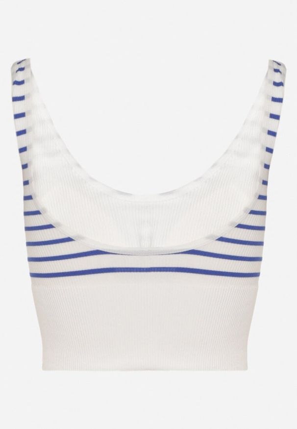 Born2be - Biało-Niebieski Tank Top w Paski z Prążkowanej Tkaniny Sesillia. Okazja: na co dzień. Kolor: niebieski. Materiał: tkanina, prążkowany. Wzór: paski. Styl: klasyczny, elegancki, casual