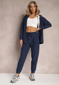 Renee - Granatowe Dzianinowe Spodnie z Gumką w Pasie Matrila. Kolor: niebieski. Materiał: dzianina