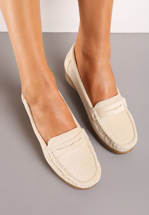 Born2be - Beżowe Półbuty Mokasyny na Koturnie Rosazara. Zapięcie: pasek. Kolor: beżowy. Materiał: jeans. Sezon: wiosna, jesień. Obcas: na koturnie. Styl: elegancki