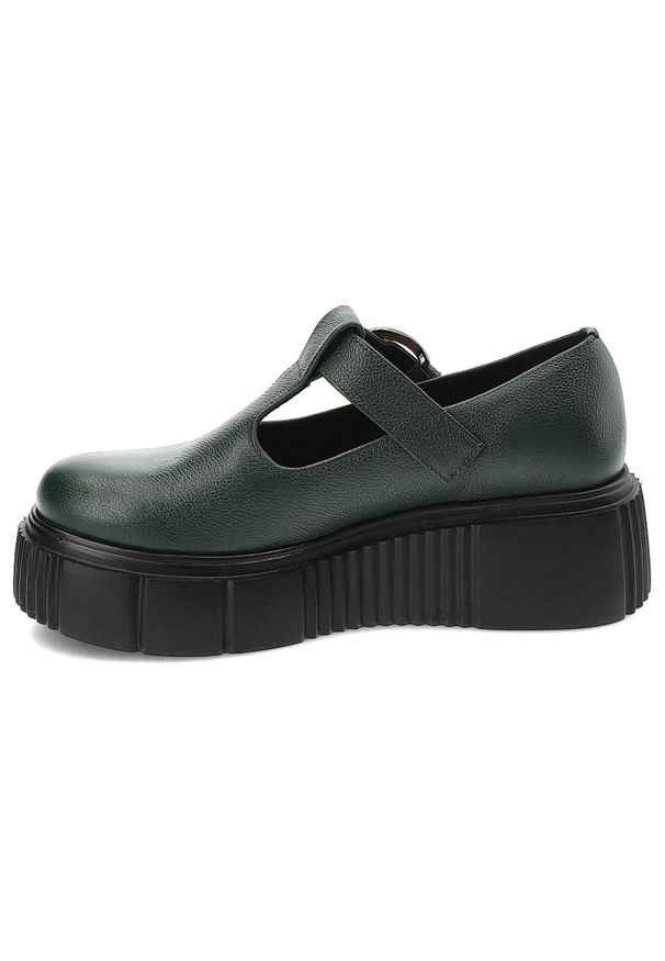 Zielone Półbuty Armodo Stylowe Obuwie Damskie Na Solidnej Podeszwie. Okazja: na co dzień. Zapięcie: klamry. Kolor: zielony. Materiał: skóra. Styl: elegancki