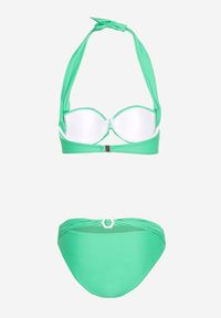 Born2be - Zielone 2-Częściowe Bikini Stanik Zapinany na Szyi Majtki z Ozdobną Aplikacją Peviana. Kolor: zielony. Wzór: aplikacja #2