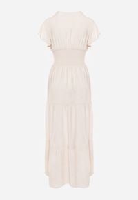 Renee - Beżowa Sukienka z Wiskozy Lobsy. Okazja: na co dzień, na spacer. Kolor: beżowy. Materiał: wiskoza. Długość rękawa: krótki rękaw. Wzór: aplikacja, gładki. Sezon: lato. Styl: casual. Długość: maxi #6