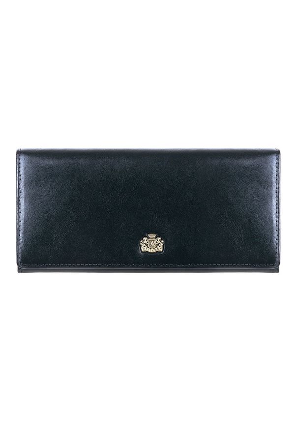 Wittchen - Damski skórzany portfel z herbem poziomy. Kolor: niebieski. Materiał: skóra