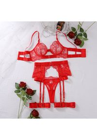 Intica - Zestaw bielizny z koronkowym haftem na romantyczne wieczory Ivey. Kolor: czerwony. Materiał: koronka. Wzór: haft