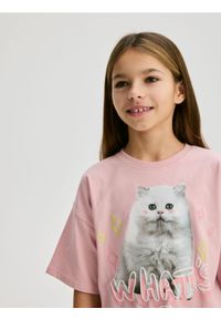 Reserved - T-shirt z nadrukiem - brudny róż. Kolor: różowy. Materiał: bawełna. Długość: krótkie. Wzór: nadruk