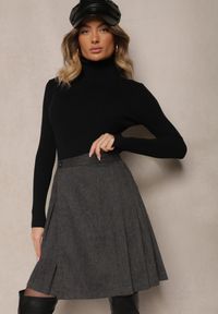 Renee - Szara Rozkloszowana Spódnica Preppy z Plisami Enavirra. Okazja: na co dzień, na imprezę, na spacer. Kolor: szary. Materiał: jedwab. Styl: klasyczny, casual #4
