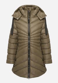 Born2be - Ciemnozielona Pikowana Kurtka Zimowa o Dłuższym Fasonie z Kapturem Sialdra. Okazja: na co dzień, do pracy, na spacer. Typ kołnierza: kaptur. Kolor: zielony. Długość: długie. Sezon: zima. Styl: casual, elegancki #6