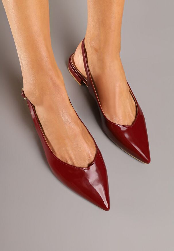 Renee - Bordowe Sandały Slingback Vices z Wkładką ze Skóry Naturalnej Lisanilis. Okazja: na spacer, na spotkanie biznesowe. Zapięcie: pasek. Kolor: czerwony. Materiał: skóra. Obcas: na obcasie. Styl: biznesowy