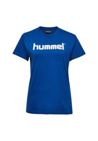 Koszulka sportowa z krótkim rękawem damska Hummel Cotton Logo. Kolor: niebieski. Długość rękawa: krótki rękaw. Długość: krótkie