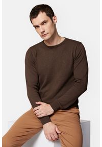Lancerto - Sweter Brązowy z Bawełną Gładki Tony. Kolor: brązowy. Materiał: elastan, bawełna. Wzór: gładki