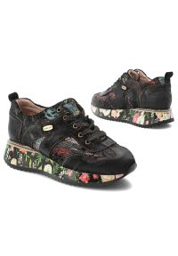 Czarne Sneakersy Laura Vita Buty Damskie Na Platformie. Zapięcie: sznurówki. Kolor: czarny. Szerokość cholewki: normalna. Wzór: haft, kwiaty. Obcas: na platformie #4