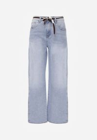 Renee - Niebieskie Szerokie Jeansy z Bawełny High Waist z Paskiem w Stylu Sznurówki Vetinia. Stan: podwyższony. Kolor: niebieski #8