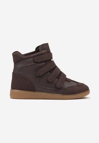 Born2be - Brązowe Sneakersy na Ukrytym Koturnie Farnella. Okazja: na co dzień. Zapięcie: rzepy. Kolor: brązowy. Materiał: jeans. Obcas: na koturnie #5