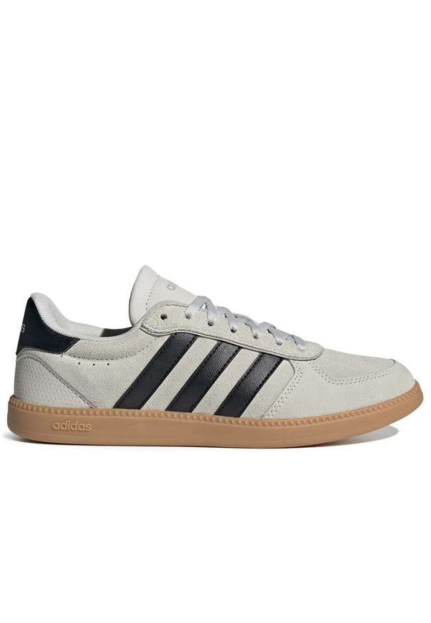 Adidas - Buty damskie adidas Breaknet Sleek JR0689 - szare. Zapięcie: pasek. Kolor: szary. Materiał: materiał, syntetyk, guma, skóra. Szerokość cholewki: normalna. Wzór: aplikacja